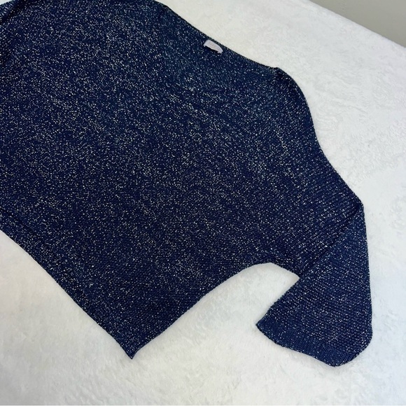 Suzy D London FLORENTINE V NECK SPARKLE BATWING KNIT Sweater Navy Sz LG - Picture 6 of 12